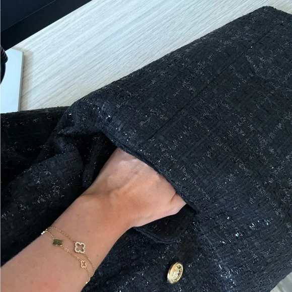 JustFab Black Tweed Blazer with Gold Buttons - Picture 8 of 9